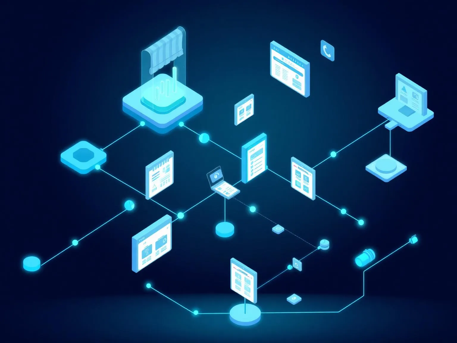 Illustration of connected digital commerce platforms and payment flows
